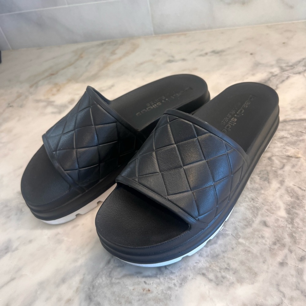 J/SLIDES Black Quilted Slide Sandals